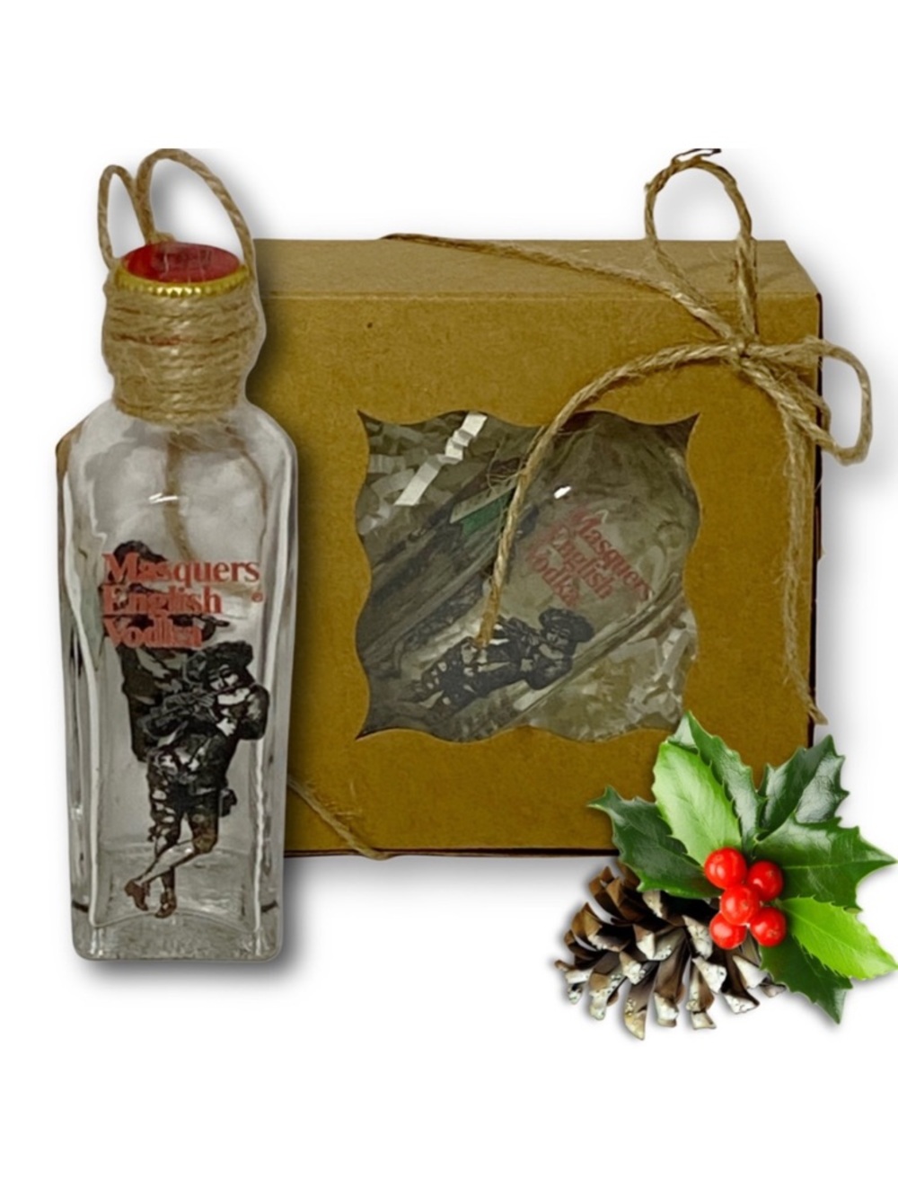 Masquers English Vodka Artisan Vintage Miniature Glass Bottle Ornament
